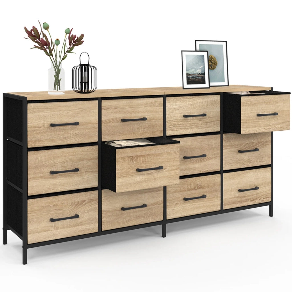 IDMarket - Cassettiera in tessuto a 12 cassetti UTAH 140 cm mobile contenitore di design industriale