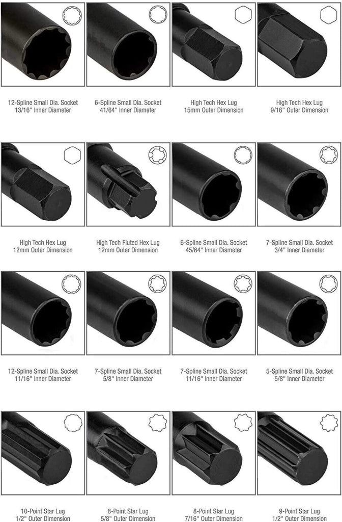 Set 16 chiavi smontaggio montaggio dadi bulloni sicurezza antifurto ruote auto