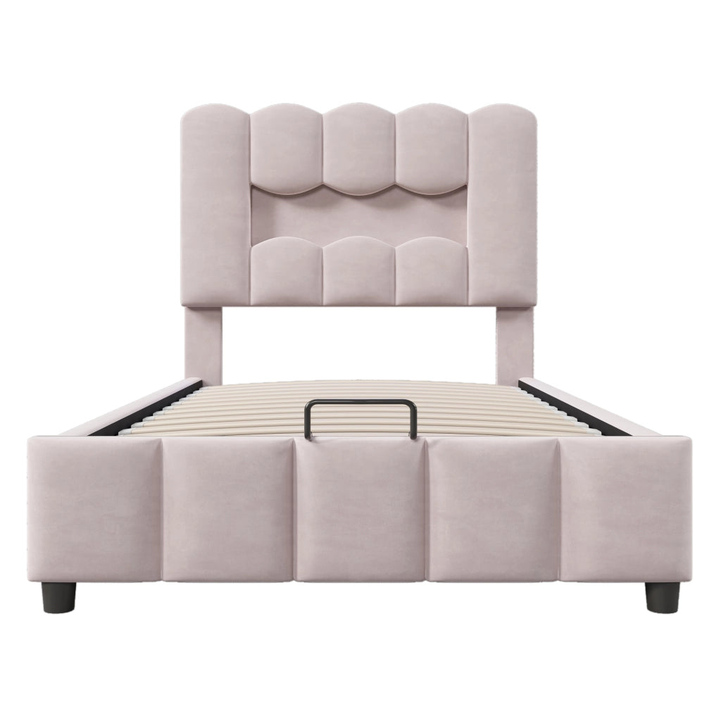 Letto contenitore singolo con LED regolabile e testiera regolabile 90 × 200 cm; senza materasso