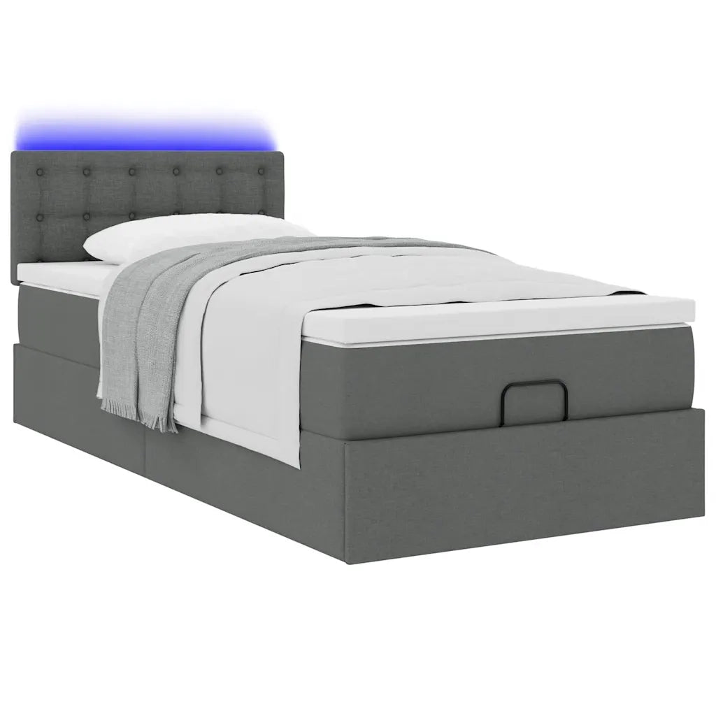 Pouf Letto con Materasso e LED Grigio Scuro 80x200cm in Tessuto