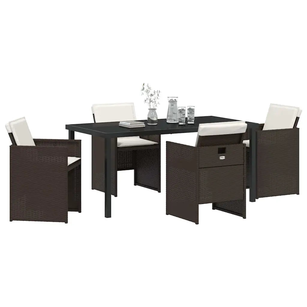 Set da Pranzo per Giardino con cuscino 5 pcs Marrone polyrattan