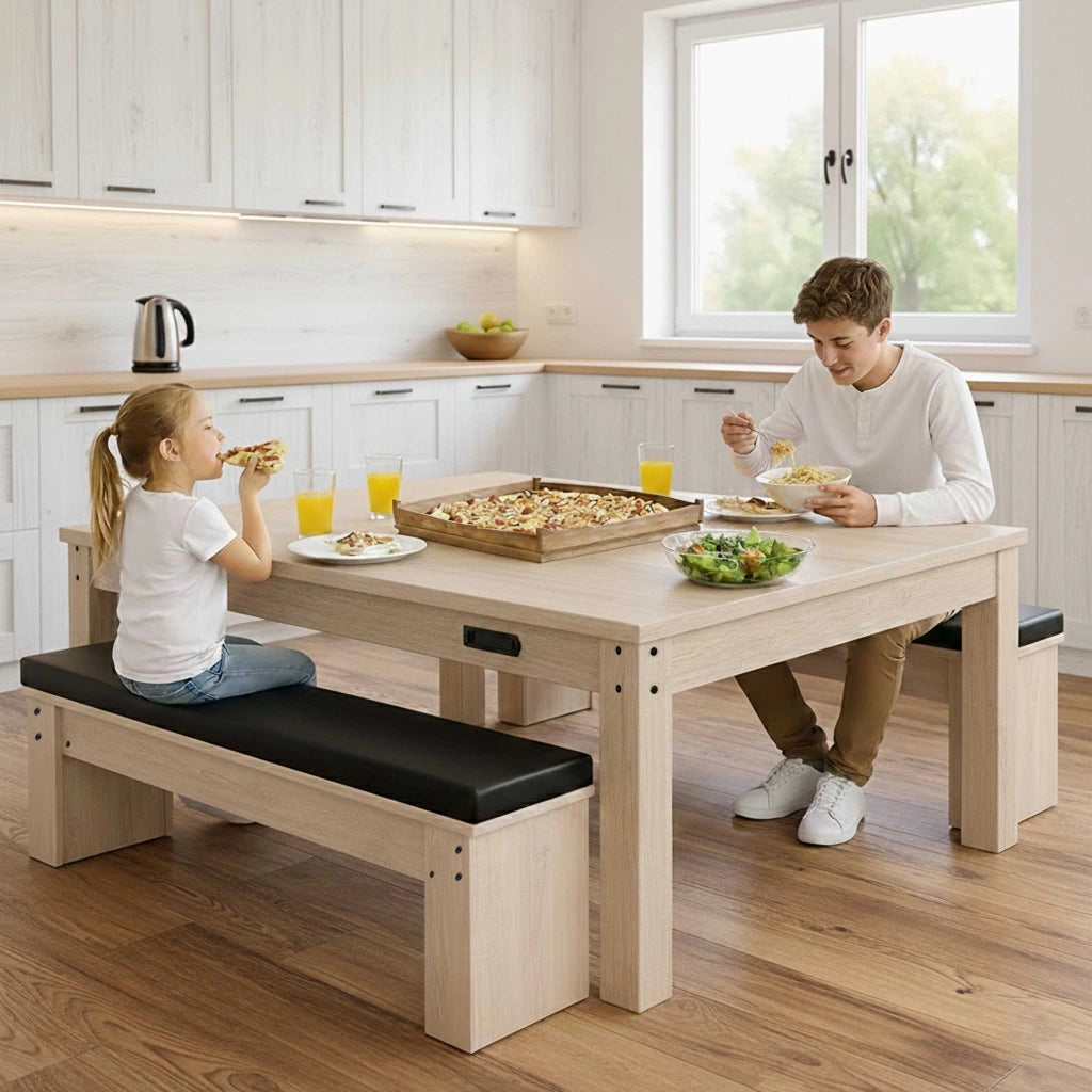 Tavolo Multi Gioco 7-in-1 7ft (213 cm) Beige con 2 Panche Contenitore