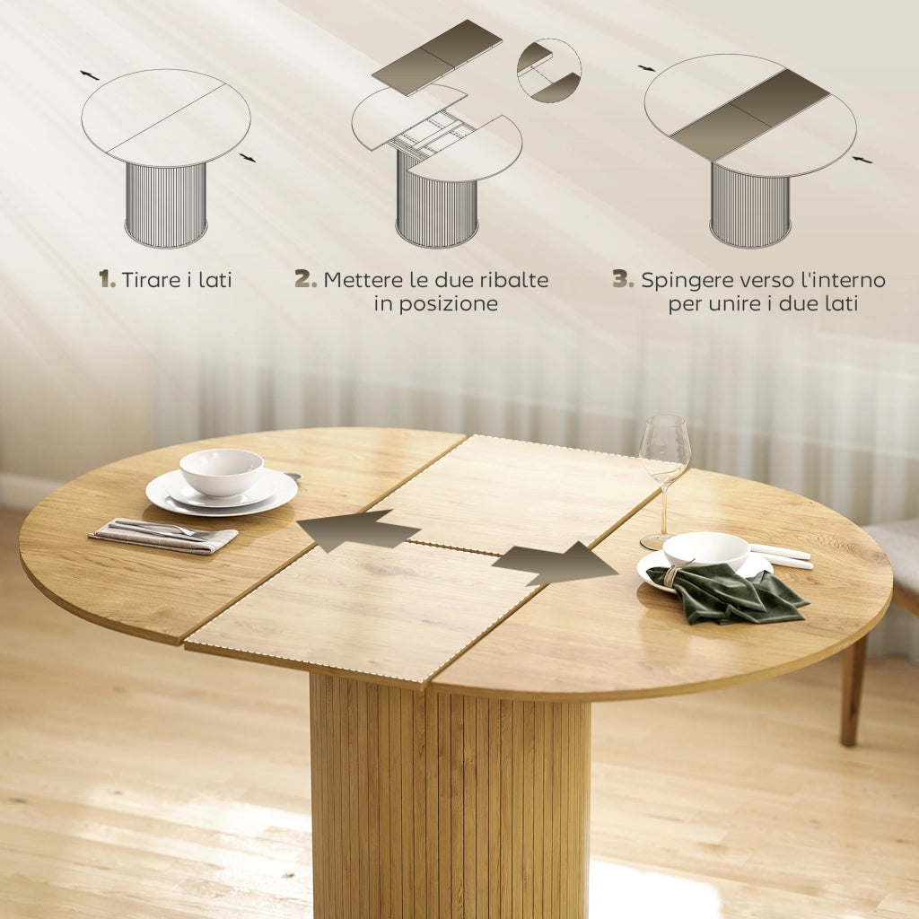 Tavolo da pranzo rotondo allungabile a ovale ¨C zephmum ¨C Legno e acciaio, 6-8 persone