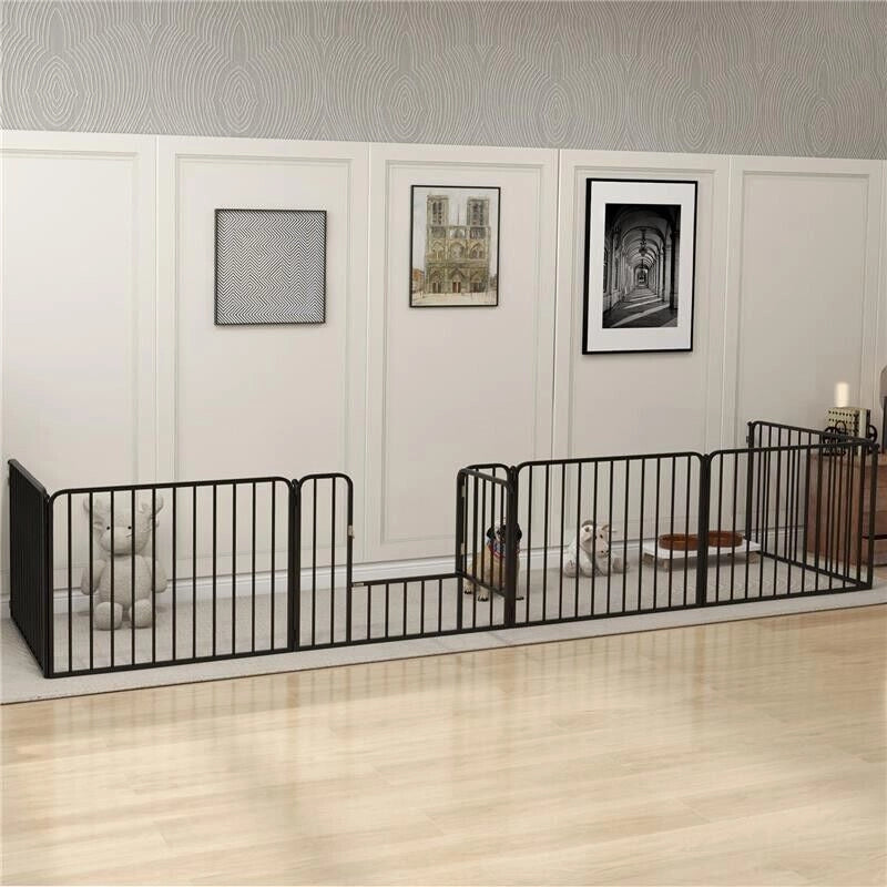 RECINTO PER CANI A 6 PANNELLI MODULABILI DA INTERNO ED ESTERNO, IN ACCIAIO, 164X83X60 CM, NERO