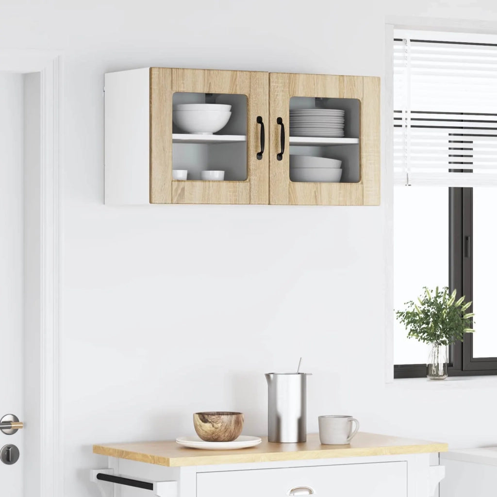 Pensile da cucina | Mobile in vetro da parete PORTO 2 pz Rovere Sonoma