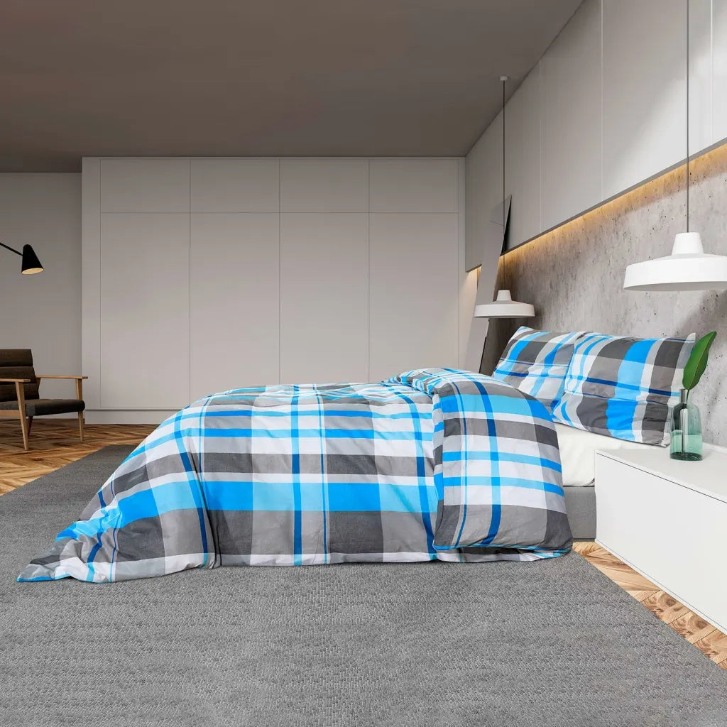 Set Copripiumino Blu e Grigio 135x200 cm in Cotone 136070