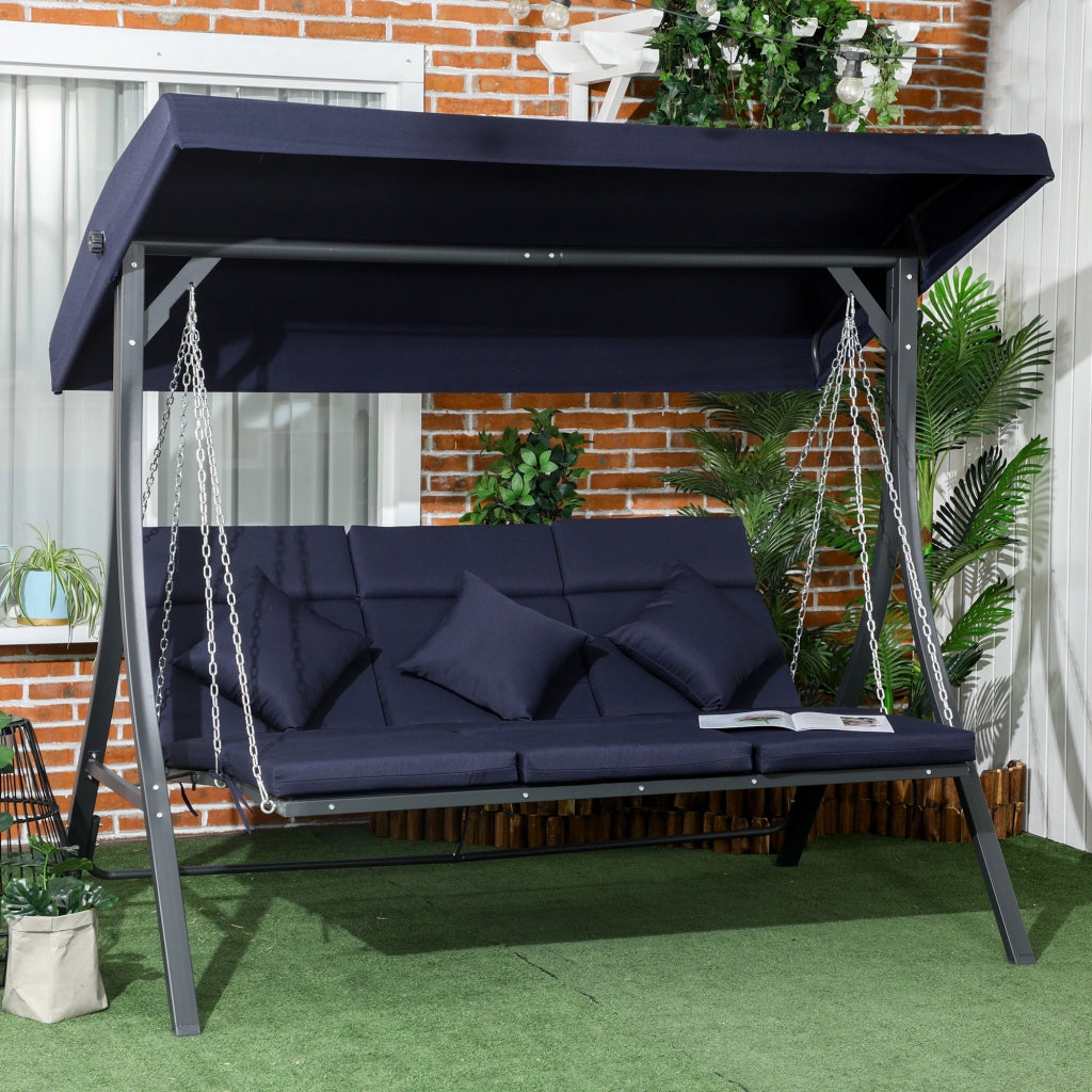 Altalena da giardino 3 persone tenda regolabile 198 x 118 x 168 cm blu scuro