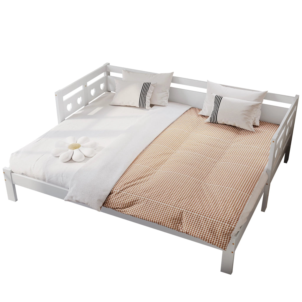 Letto estraibile 90 × 190 cm con secondo letto, struttura a cuore, senza materasso, legno bianco