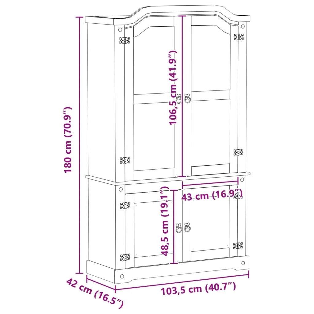 Vetrina Bianco 103.5 x 42 x 180 cm Pino massello 42024945