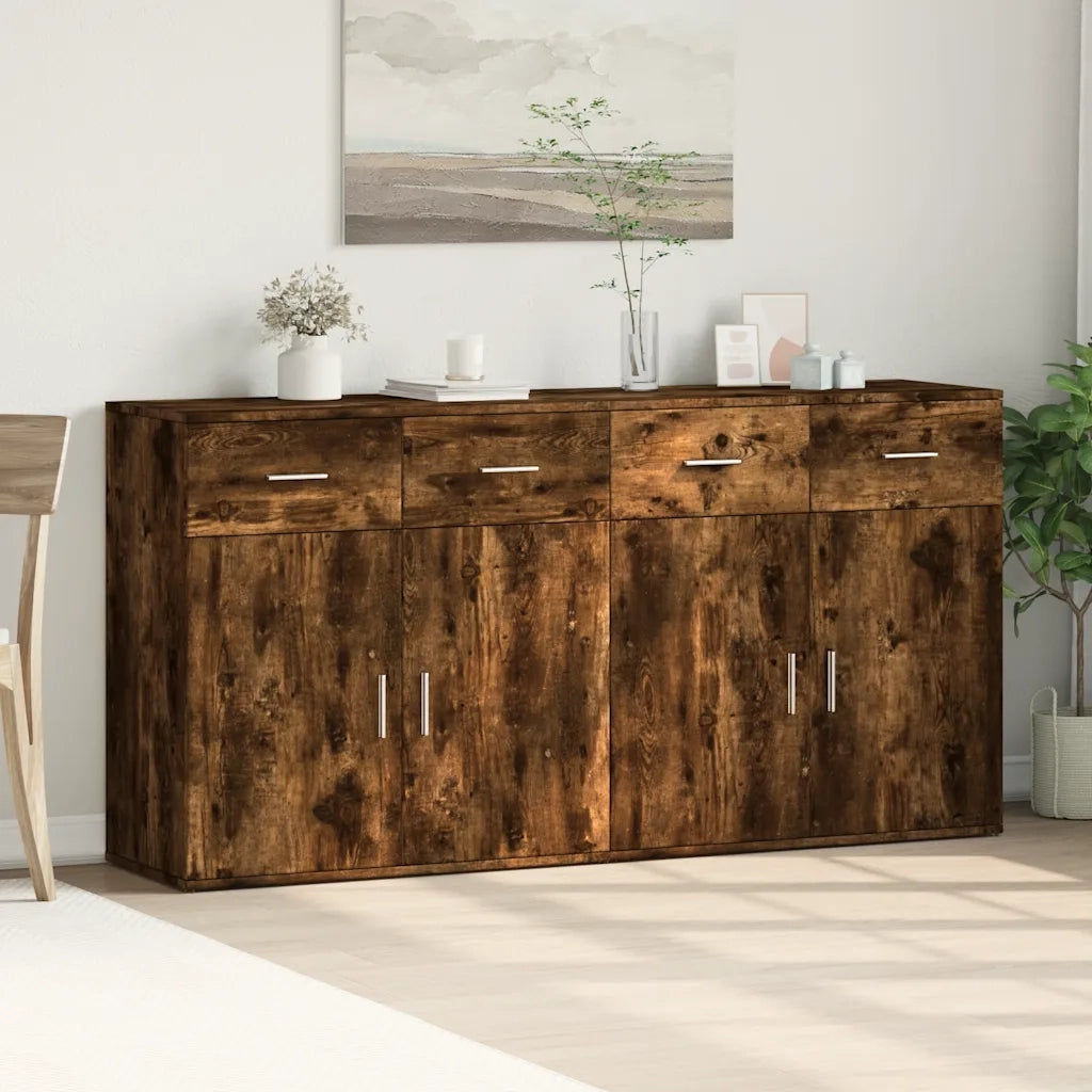 Credenze 2 pz | Madia | Buffet da pranzo | Armadio da pranzo Rovere Fumo 79x38x80 cm in Legno Multistrato