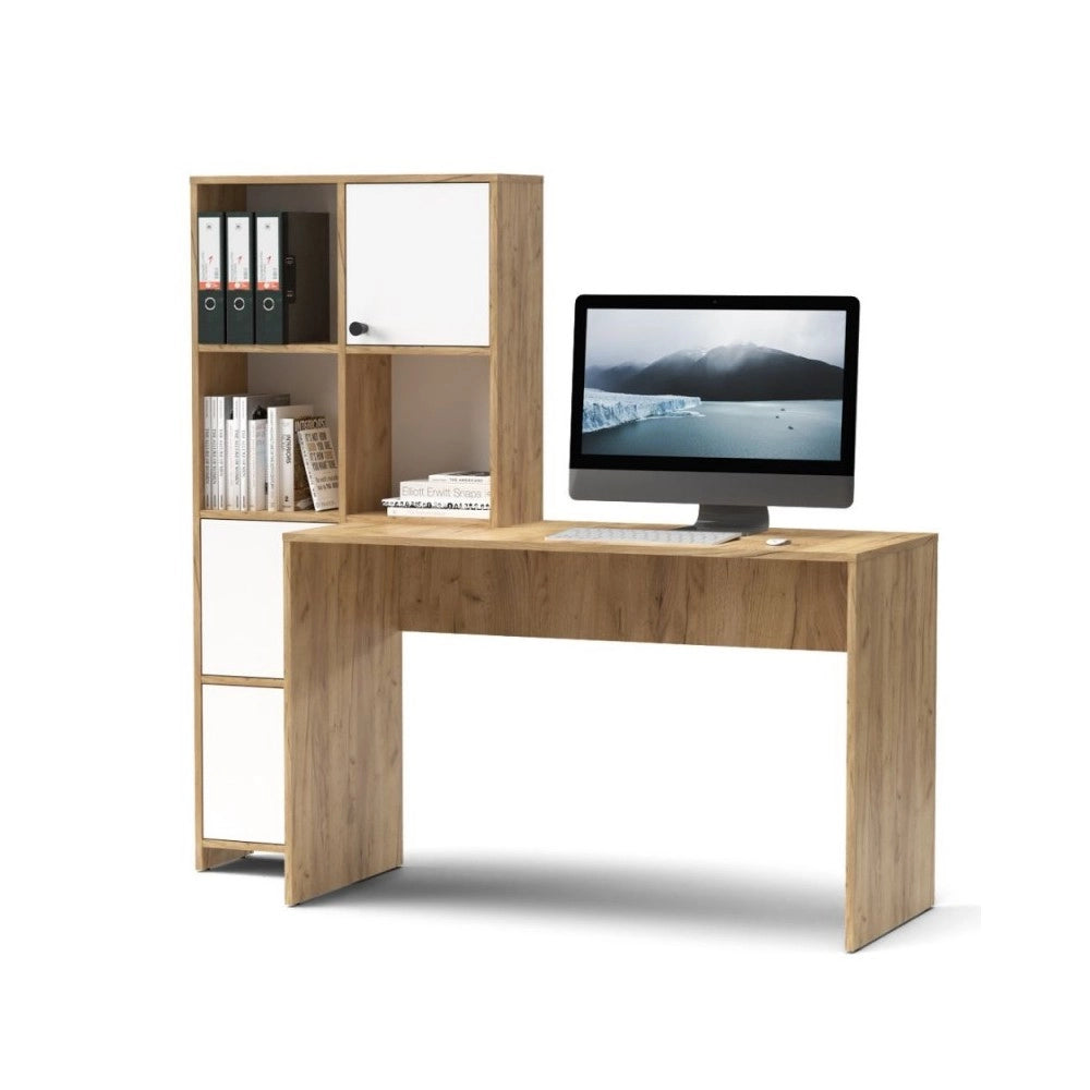 Scrivania con Libreria Halk 156 colore rovere bianco