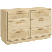 Cassettiera 6 Cassetti Stile Boho ¨C Xylo ¨C Legno Rovere e Rattan, 110x40x69 cm
