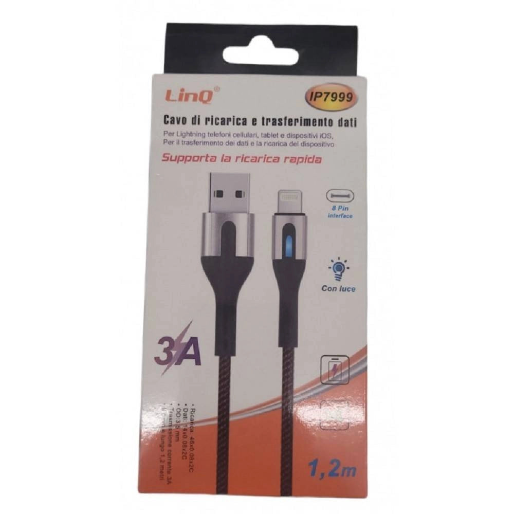 Trade Shop - Cavo Ricarica Rapida Trasferimento Dati Usb Lightning Luminosa 3a 120 Cm Ip7999 -