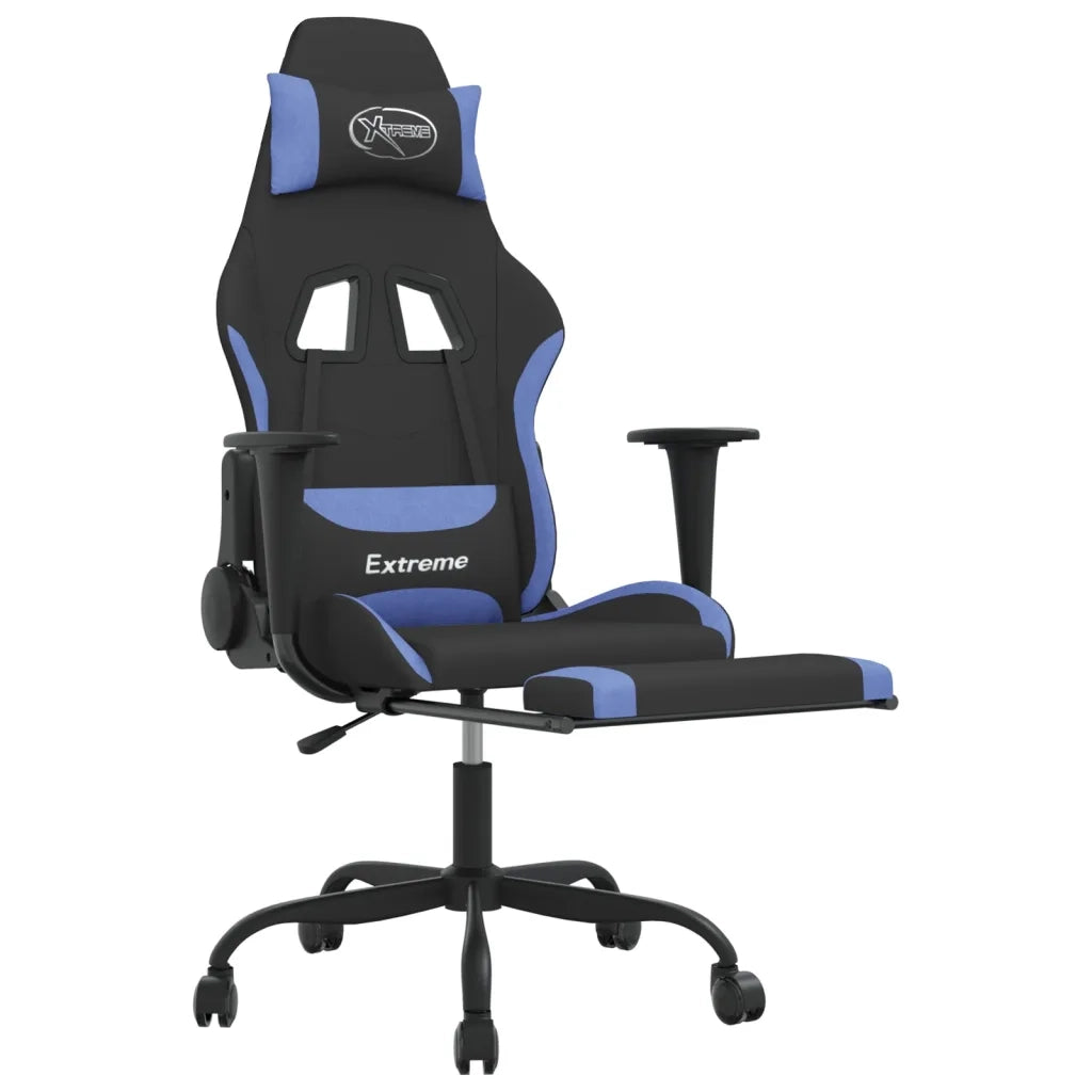 Sedia da Gaming con Poggiapiedi Nero e Blu in Tessuto cod mxl 67512