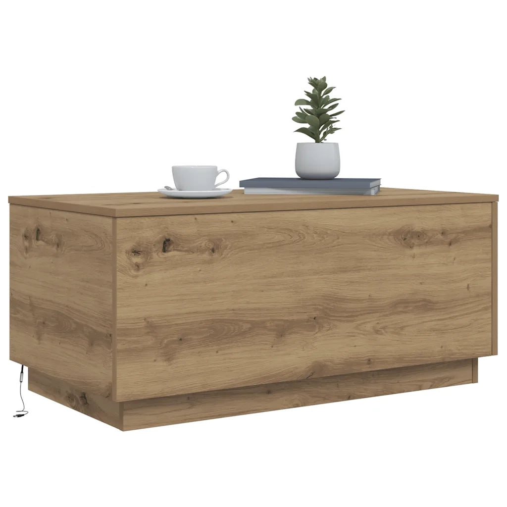 Tavolino da Salotto con Luci LED Rovere Artigianale 90x50x40 cm 857723