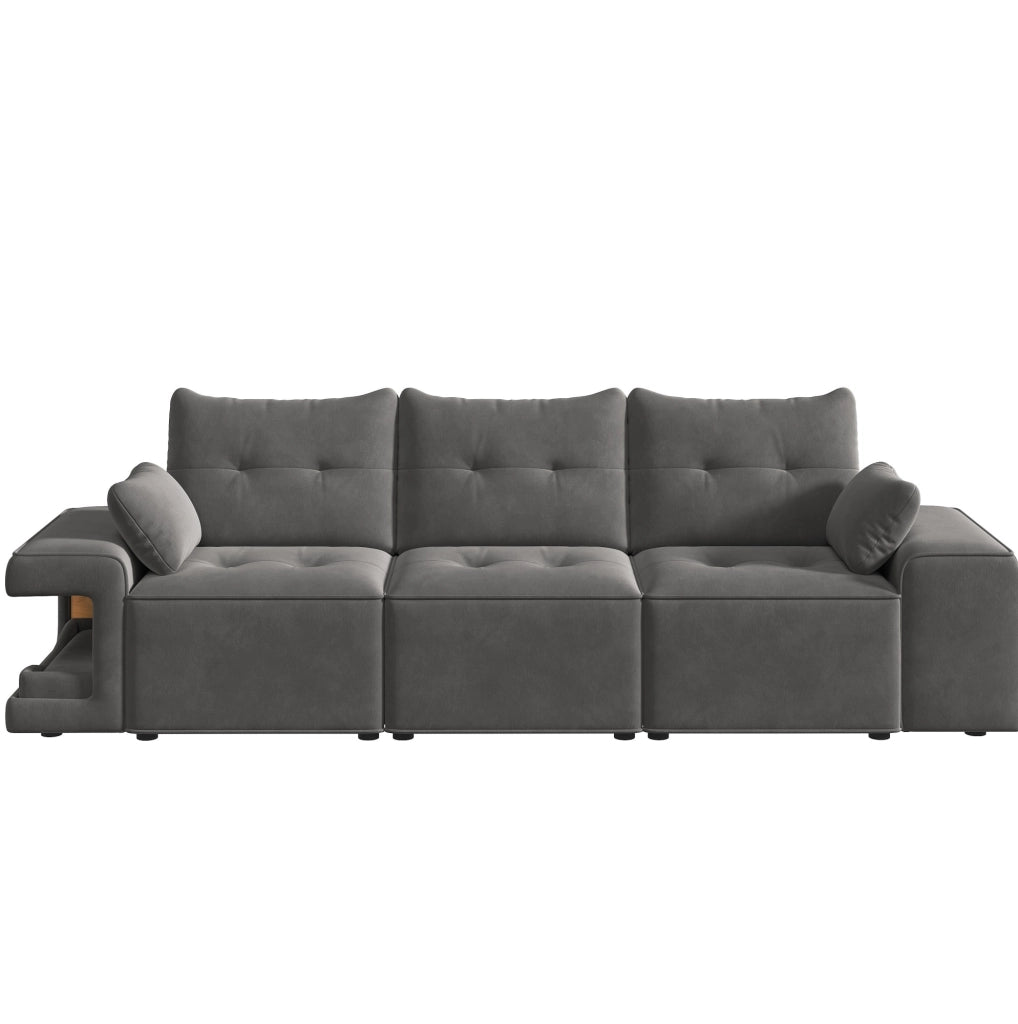 Divano modulare 3 posti con vani contenitore e nicchie per animali; 229;5 cm; velluto grigio