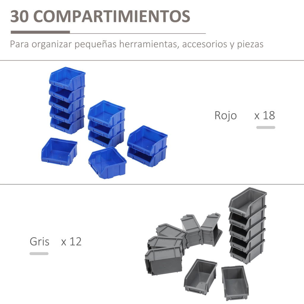 Scaffale Portautensili da Parete con 30 Contenitori ¨C Xylo ¨C 63x18x37,5 cm Blu e Grigio