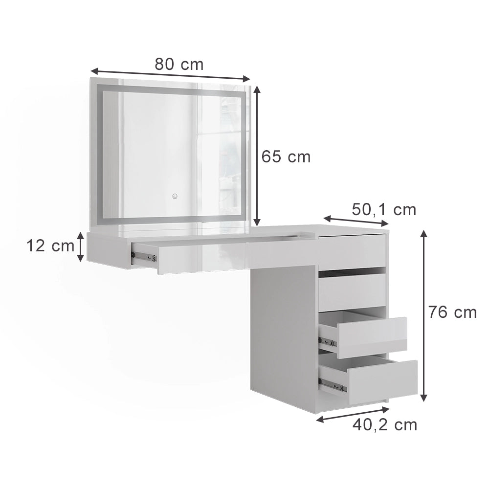 Vicco Tavolo da toeletta Bianco/bianco lucido 120 cm 3 parti