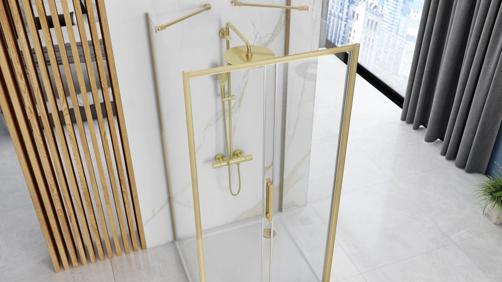 Cabina Doccia A Parete Rea Rapid Slide Brush Gold 140x80