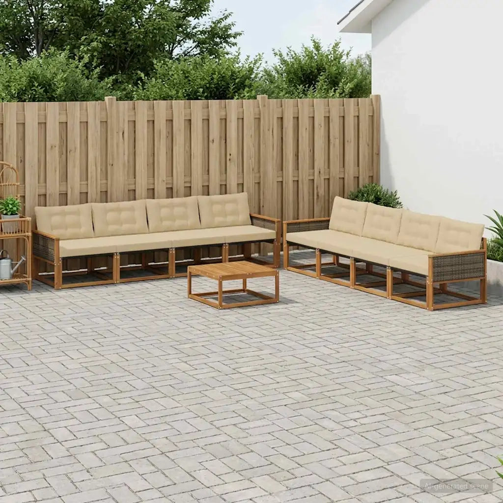 Set di divani da esterno con cuscino 9 pcs Naturale e Beige