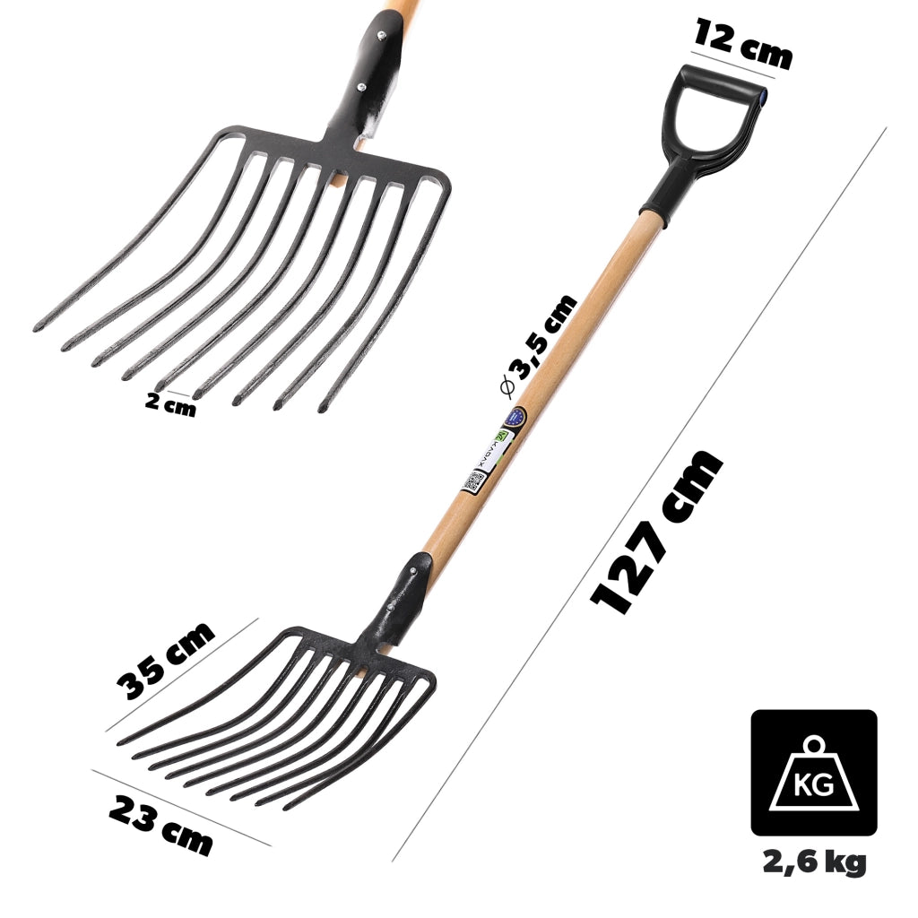 Forca da giardino KADAX a 9 denti in metallo massiccio, per pietre e pietrisco, 129 cm