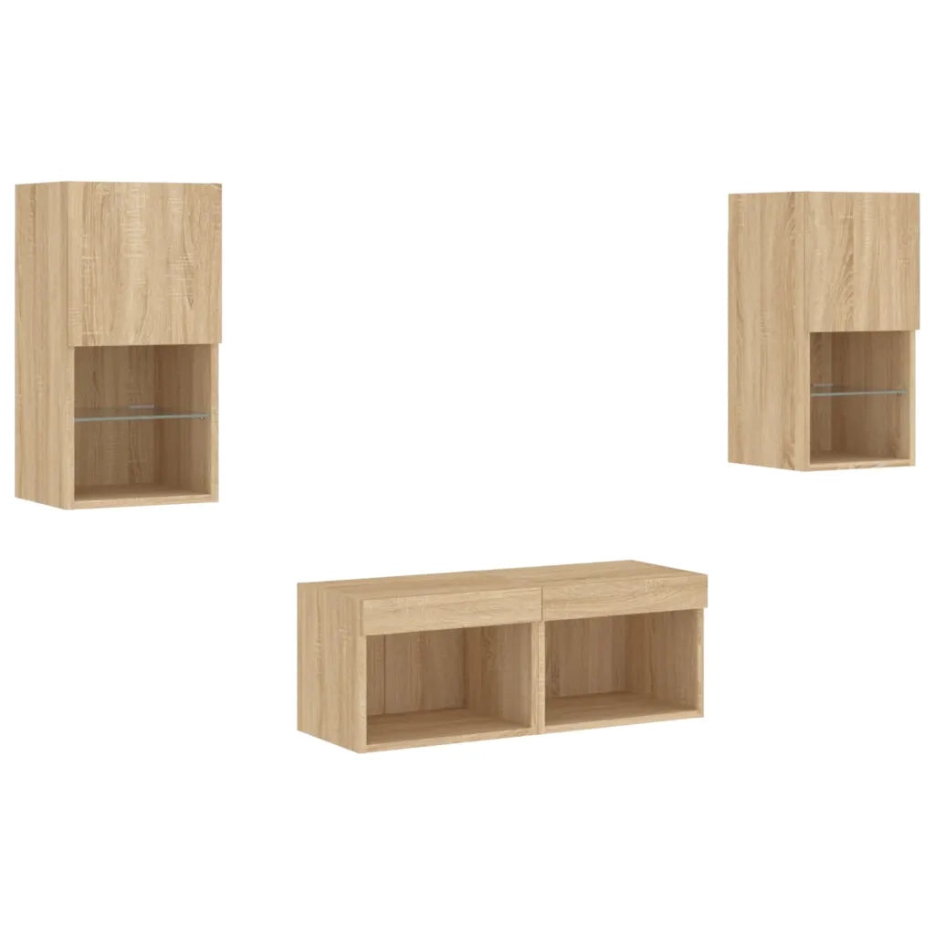 Mobili TV a Muro 4pz con Luci LED Rovere Sonoma 3216571