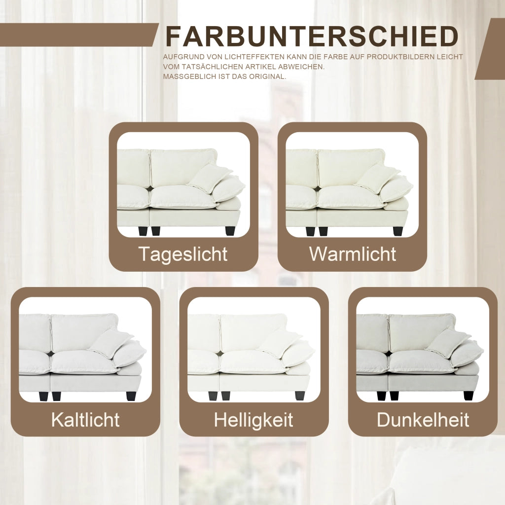 Divano con braccioli rimovibili, porta USB, vani portaoggetti e portabicchieri in chenille beige 224 × 82 × 90 cm