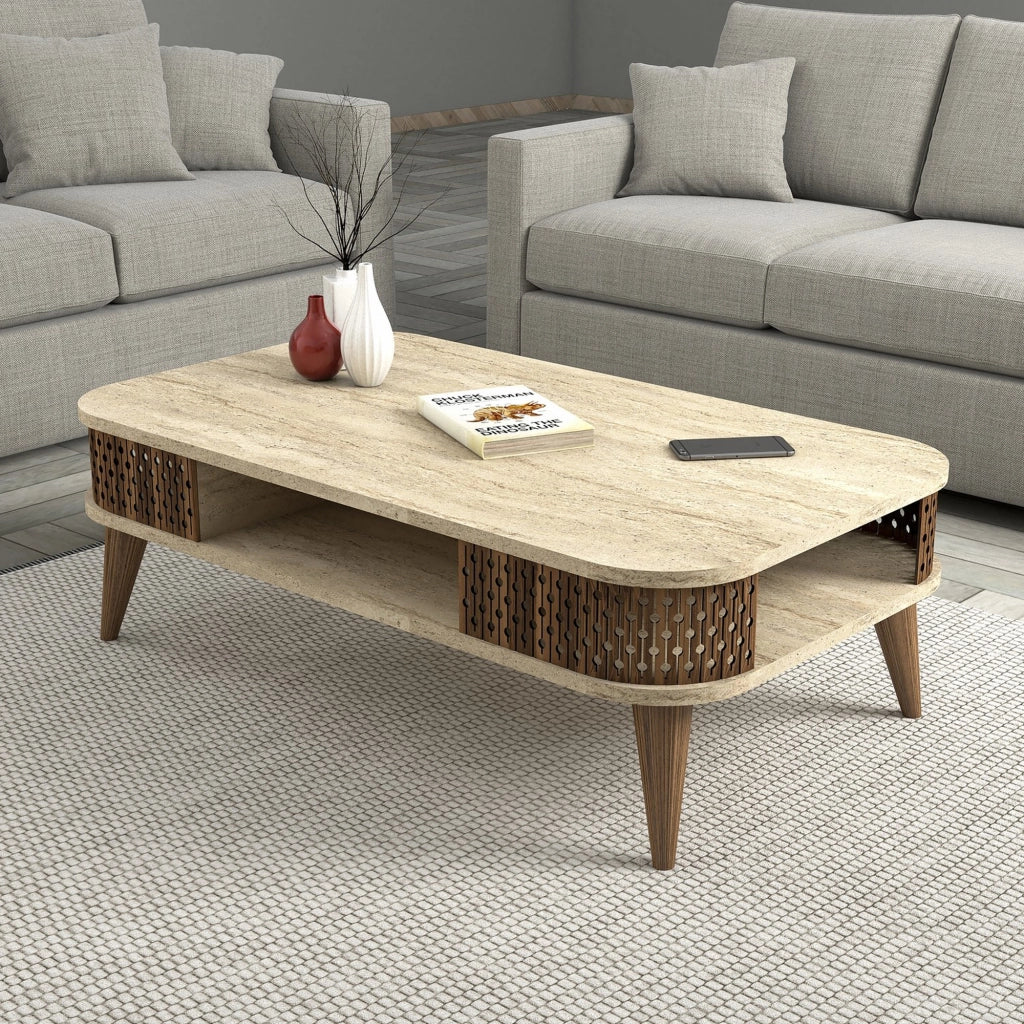 Medicina, Tavolino da Salotto un Vano, 105x60x35h cm Beige Marmo