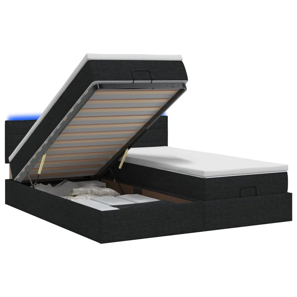Letto Ottomano con Materasso e LED Nero 180 x 200 cm Tessuto 3457254