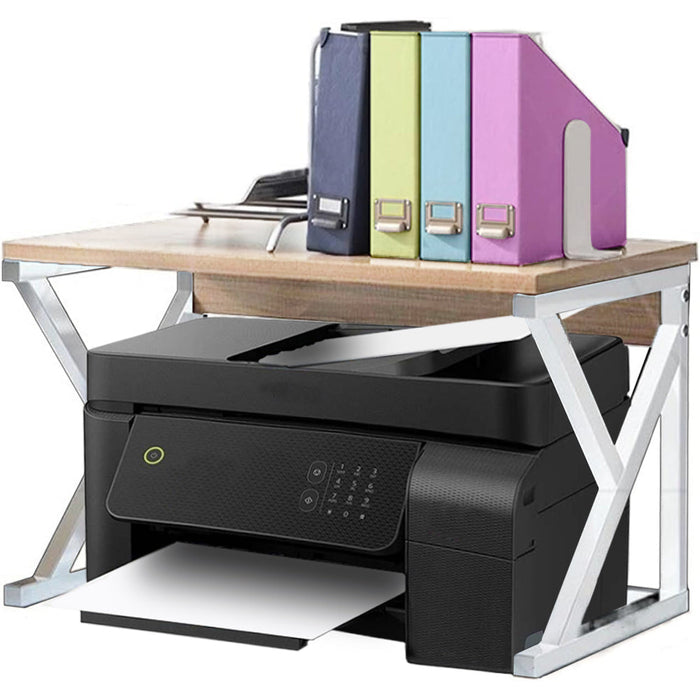 Scaffale da Scrivania Multiuso 2 Ripiani 54x35x35 cm per Stampante Ufficio in MDF Legno e Bianco