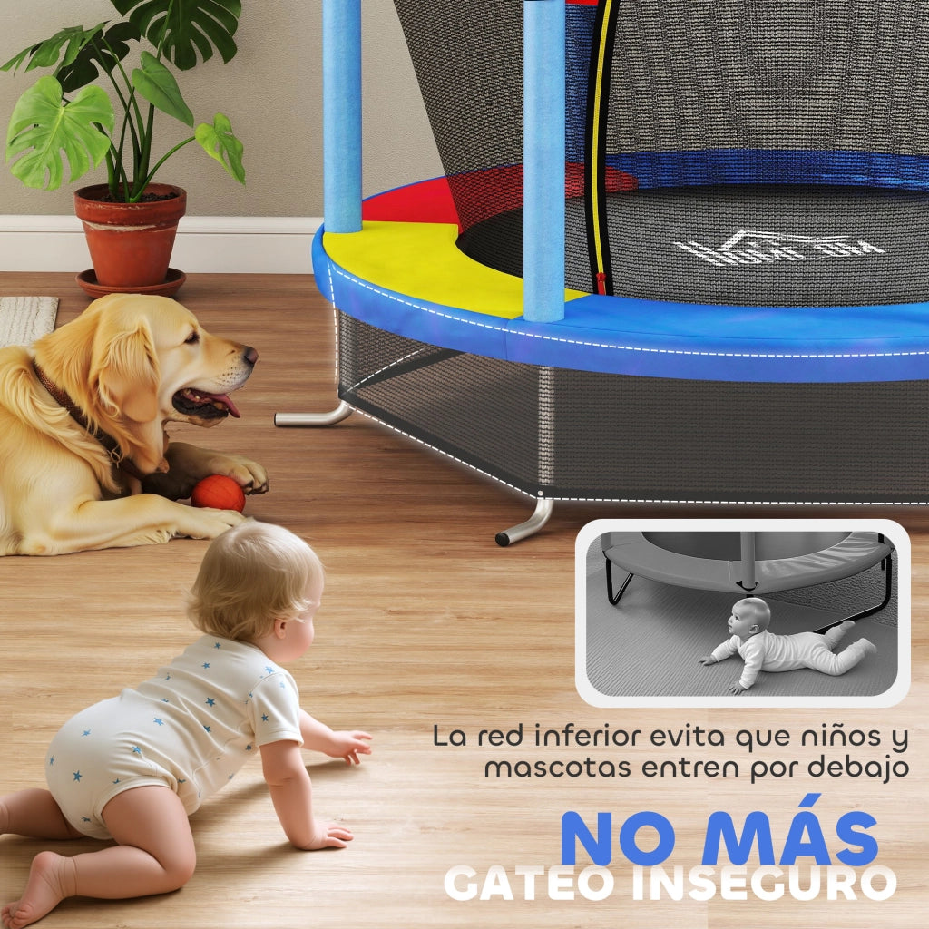 Trampolino Elastico per Bambini con Rete di Sicurezza ¨C Zephmum ¨C ?140x190 cm Multicolore