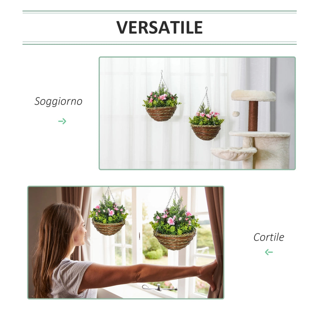 Vaso da bagno con piante finte ¨C zephmum ¨C ?25x34 cm verde e rosa