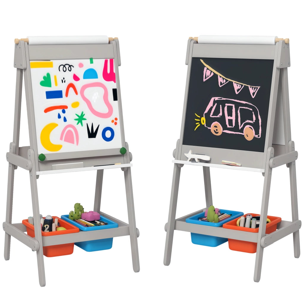 Tavolo da Disegno per Bambini con Cavalletto e Carta ¨C Zephmum ¨C Grigio 90x60x75