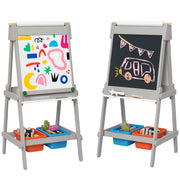 Tavolo da Disegno per Bambini con Cavalletto e Carta ¨C Zephmum ¨C Grigio 90x60x75