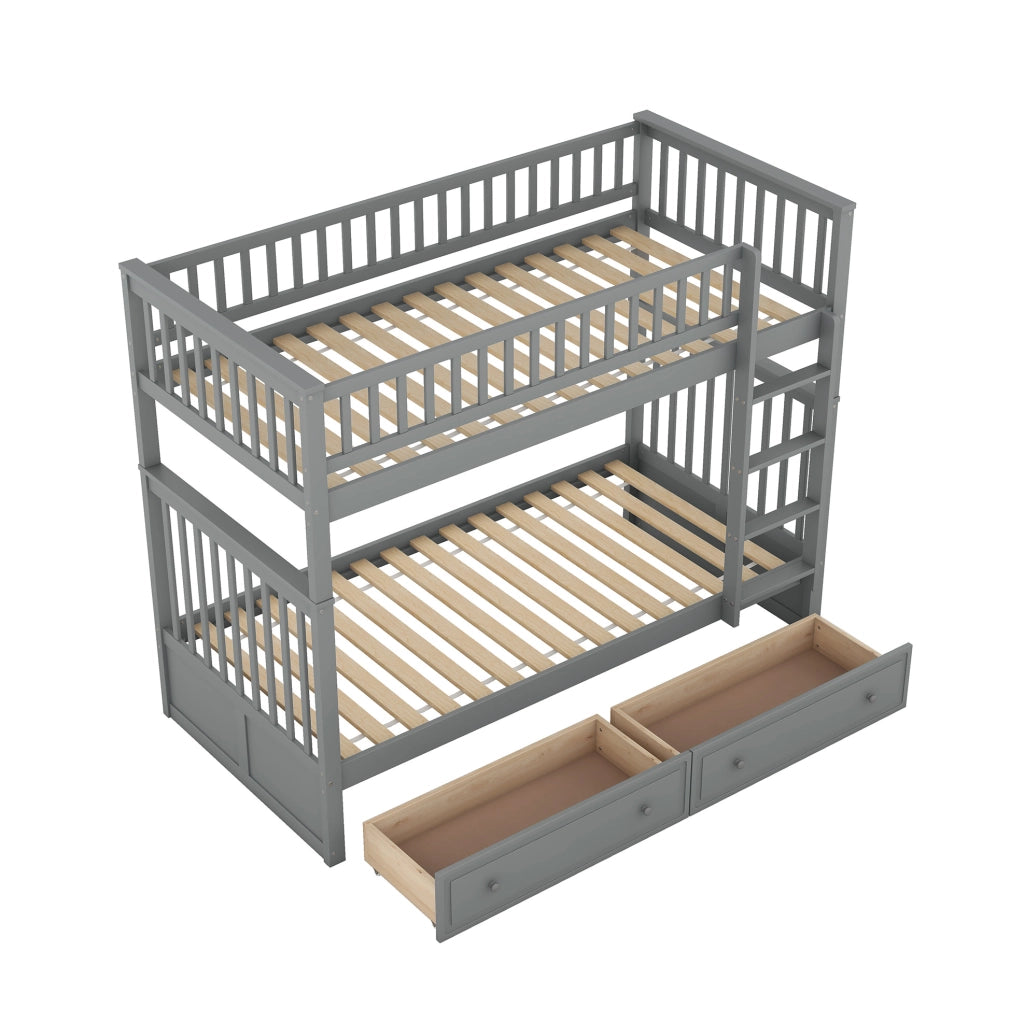 Letto a castello multifunzionale 90x200 cm con cassetti, grigio