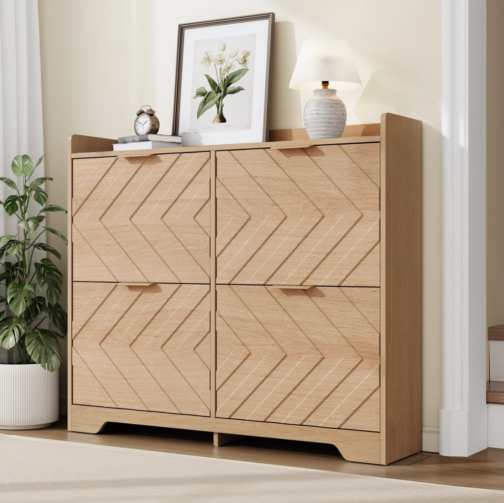 Scarpiera con 4 ante ribaltabili 105x24x90 cm in MDF naturale