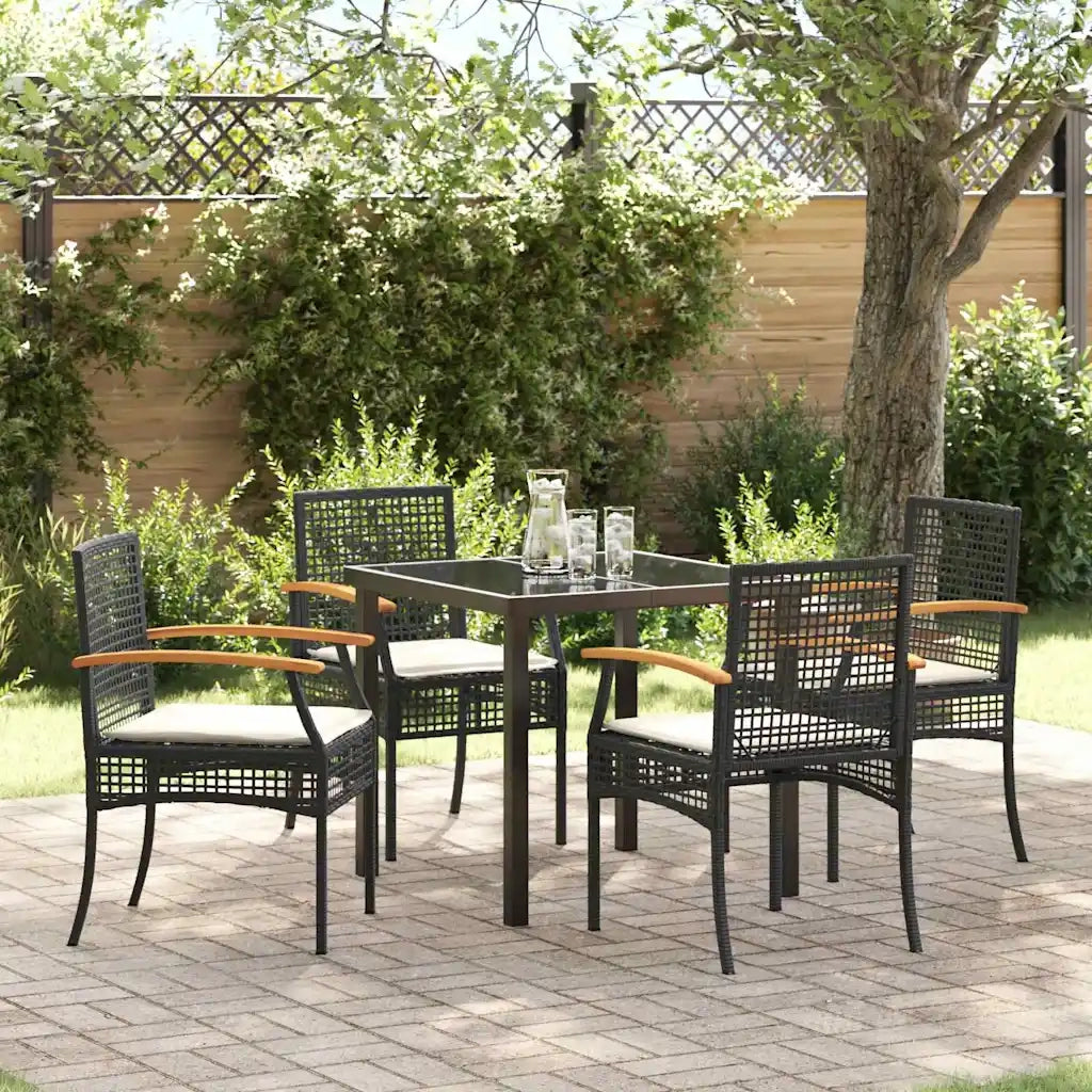 Set da Pranzo per Giardino con cuscino 5 pcs Nero Rattan 3380814