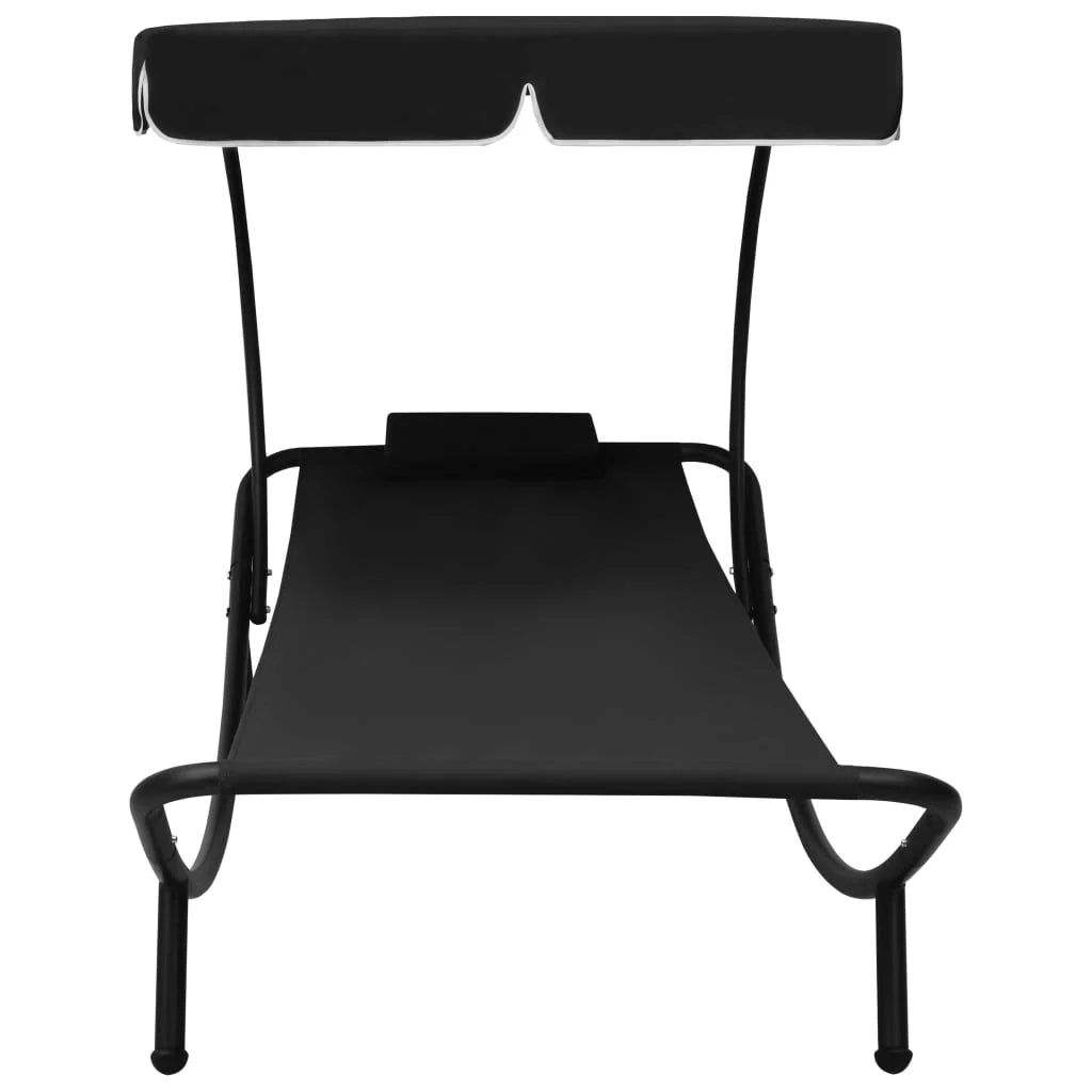 Lettino prendisole da esterno 200 cm con baldacchino e cuscino nero 02_0012008