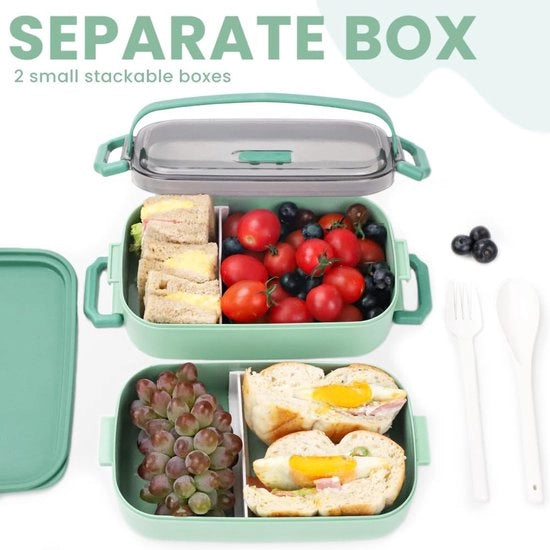 Bento Box 1600 ML, 2 in 1 Tazza per Pane con 3 Ceste, Scatola per Spuntini Duratura con Cucchiaio, Scatola per Pranzo per Adulti e Bambini, Tazza per Pane per Scuola, Lavoro, Picnic, Viaggi