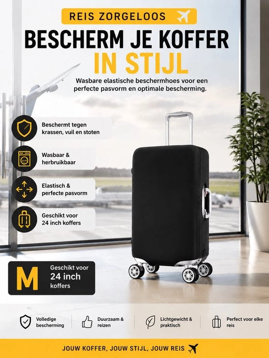 Elastica per valigia in stoffa riscattabile da 24 pollici - Copertura per valigia in tessuto elastico - Copertura per borsa di viaggio - Copertura per valigia in tessuto resistente ai graffi - Accessorio per viaggiatore per vacanze e voli - Nero