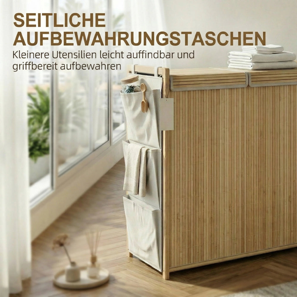 Cesto portabiancheria in bamb¨´ con sacco estraibile e tasche laterali ¨C Xylo ¨C 120L naturale