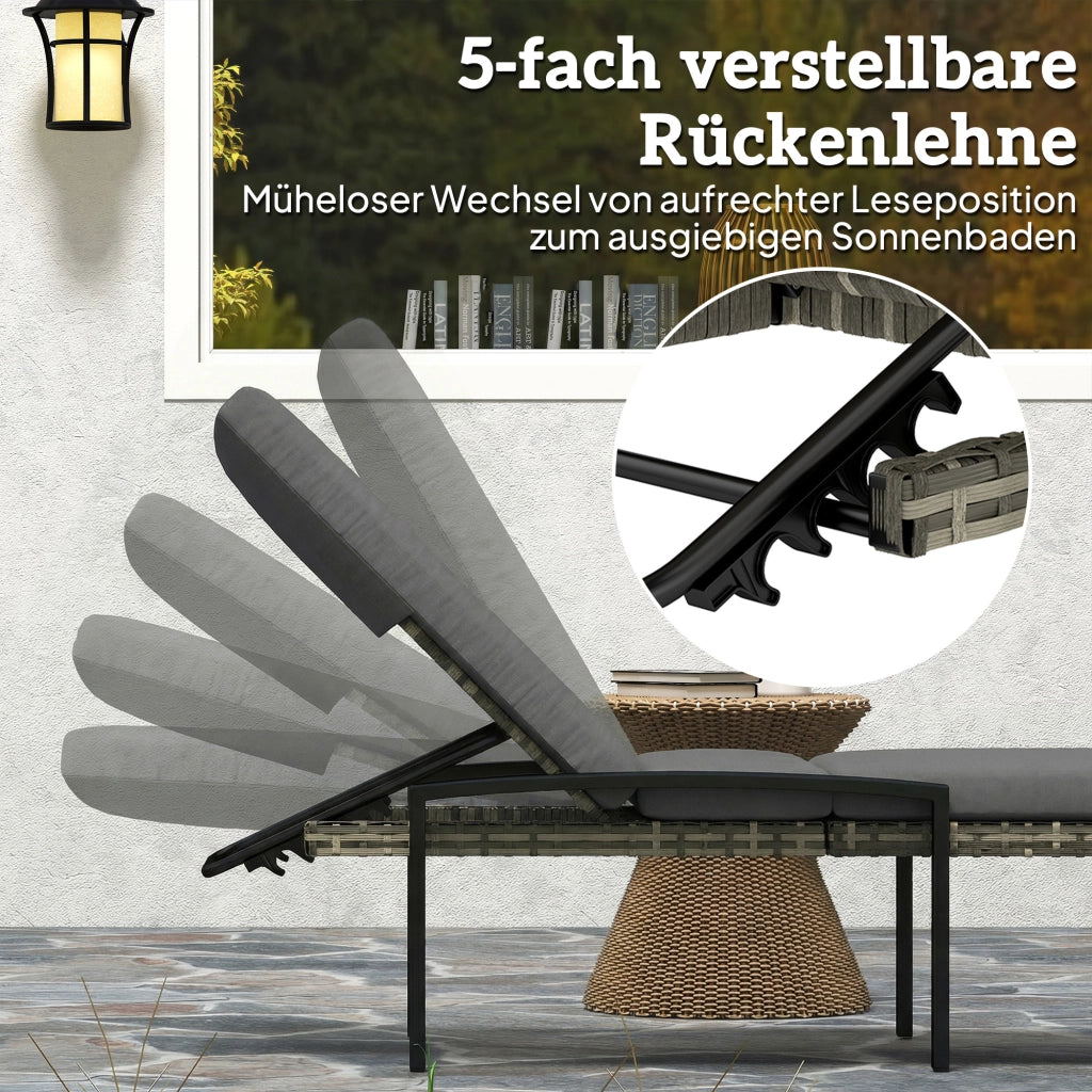 Set di 2 poltrone regolabili in rattan in 5 posizioni massimo 120kg grigio