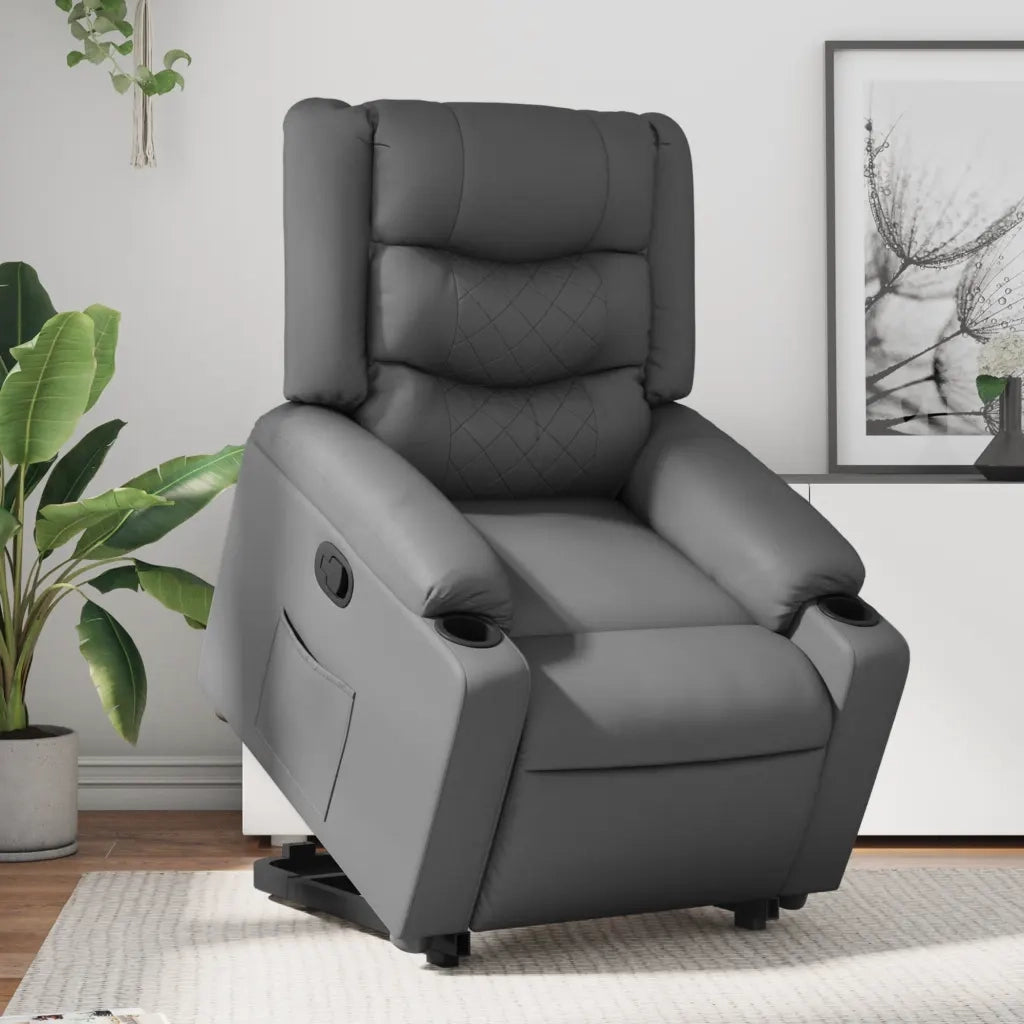 Poltrona Alzapersona Reclinabile Grigio in Similpelle 3206554