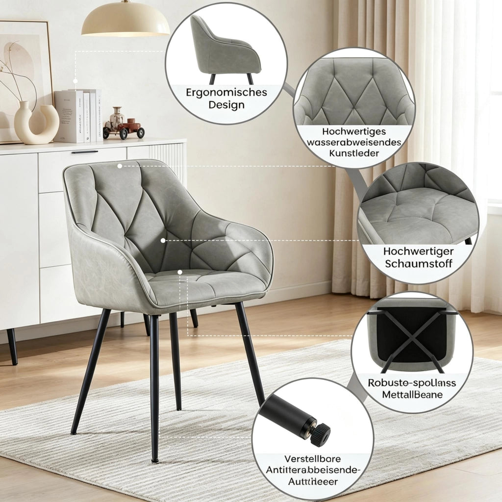 SEDIA Set da 2 pezzi 45,5x45x83,5 cm Similpelle Grigio Scuro