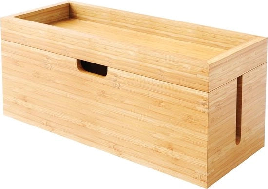 Cassetta di stoccaggio in bambù con coperchio per caricabatterie, scatole di cavi e cavi (cassetta di cavi in legno per il management dei cavi)