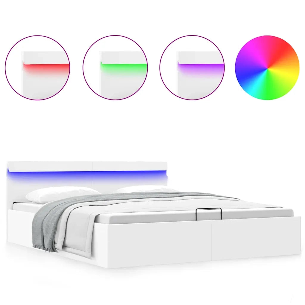 Giroletto Contenitore Idraulico LED Bianco Similpelle 160x200cm 285550