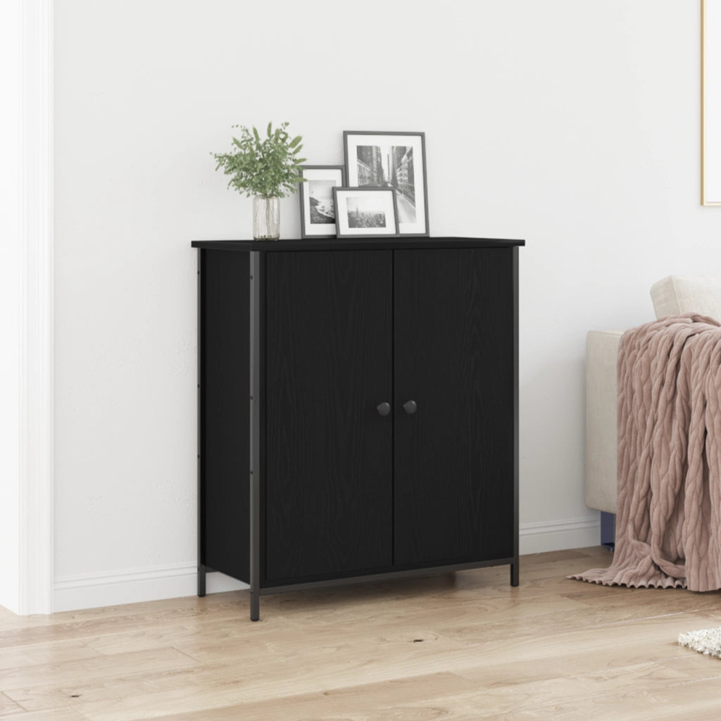 Mobile da buffet rovere nero 70x30x80 cm legno ingegnerizzato e acciaio
