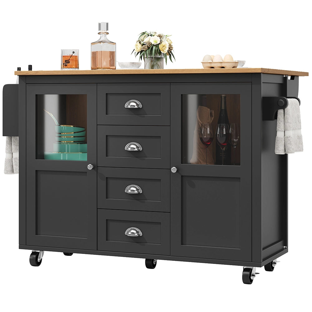 Isola cucina - Xylo - 120x73x93cm 2 porte 4 cassetti bianco/nero