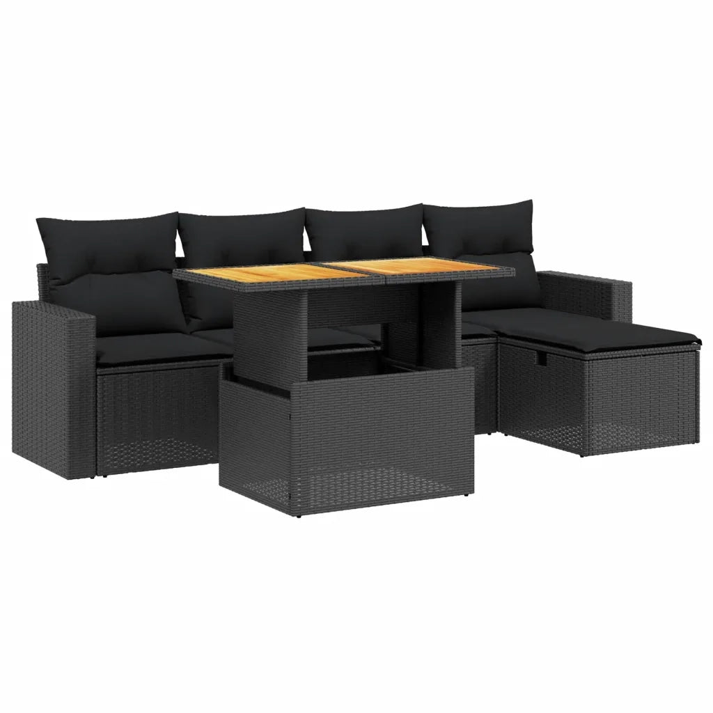 Set Divano da Giardino 6 pz con Cuscini Nero in Polyrattancod mxl 112879