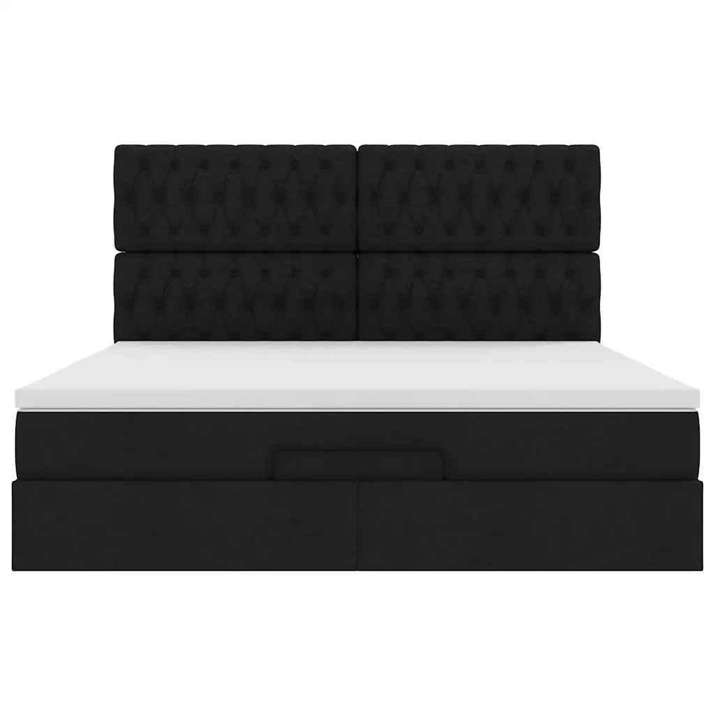 Struttura Letto Pouf con Materasso Nero 180x200 cm in Tessuto